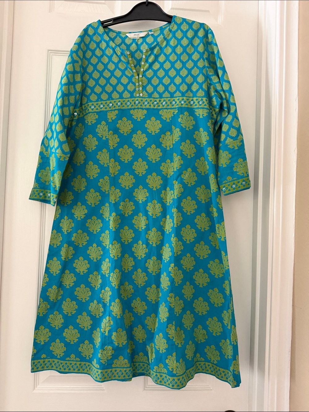 Turquoise & Lime Print Tunic Dress